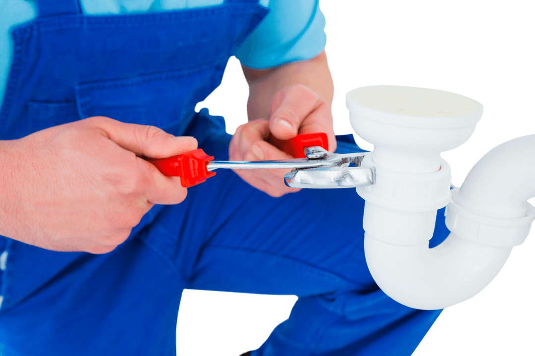 Professional Plumber Fixing Sink Pipe with Transparent Background