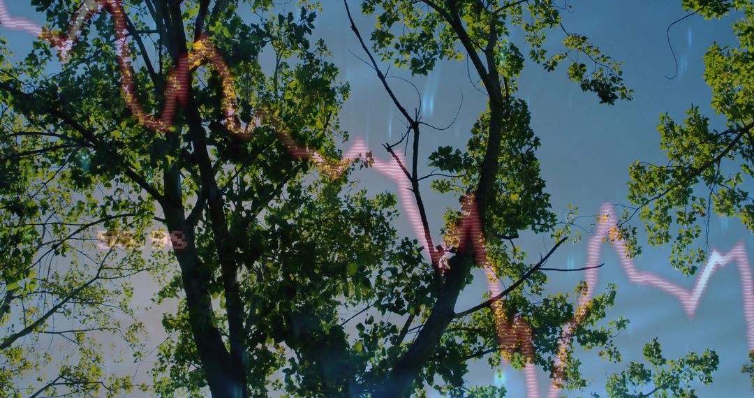 Abstract Nature Meets Technology with Neon Waveform Overlay