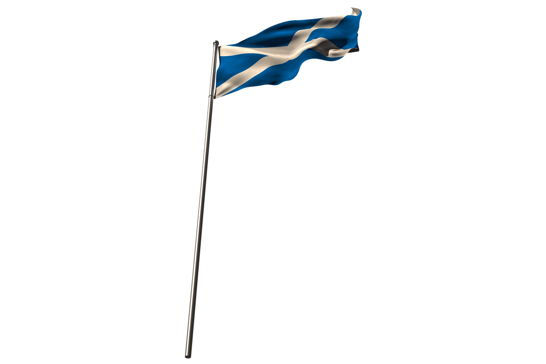 Scottish Flag Waving on Transparent Background