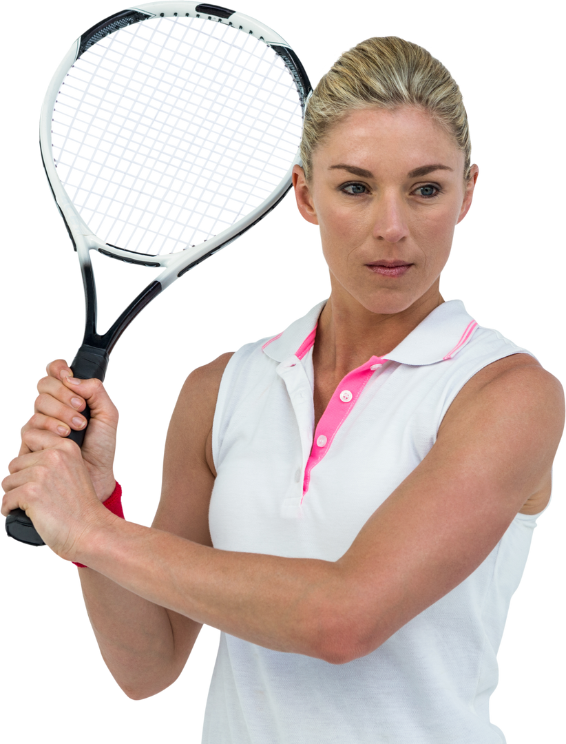 Transparent Female Tennis Player Holding Racket in Focused Pose - Download Free Stock Images Pikwizard.com