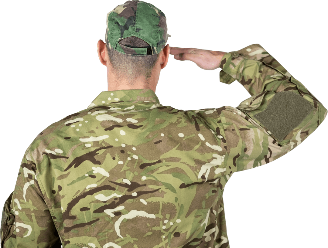 Transparent Saluting Soldier in Camouflage Uniform