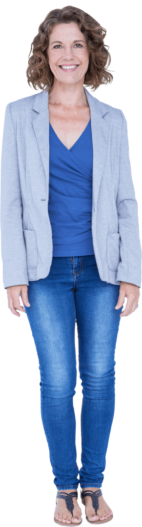 Transparent Cheerful Businesswoman in Casual Attire Smiling