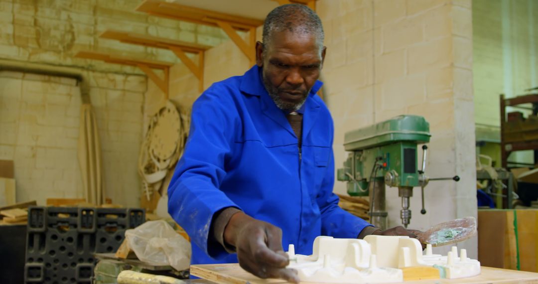 Foundry Worker Applying Glue to Molds in Workshop