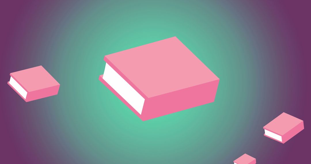 Floating Pink Book Icons on Purple and Green Gradient Background