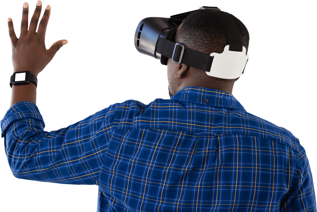 Transparent View: Man Using Virtual Reality Headset With Gesture