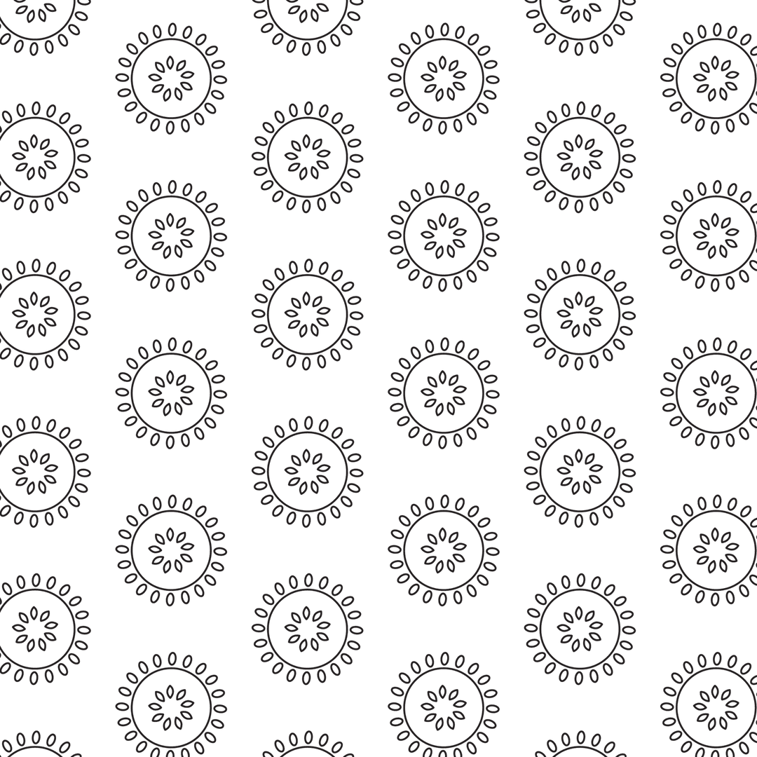 Floral Mandala Pattern in Black on Transparent Background
