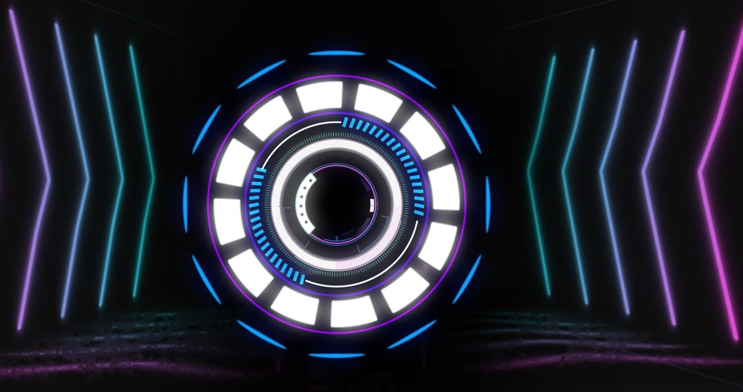 Futuristic Neon Circular Interface on Dark Backdrop