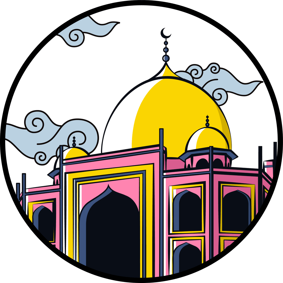 Modern Flat Illustration of a Mosque with Golden Domes on Transparent Background
