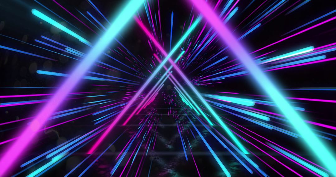 Futuristic Neon Light Trails Intersect in Triangular Patterns