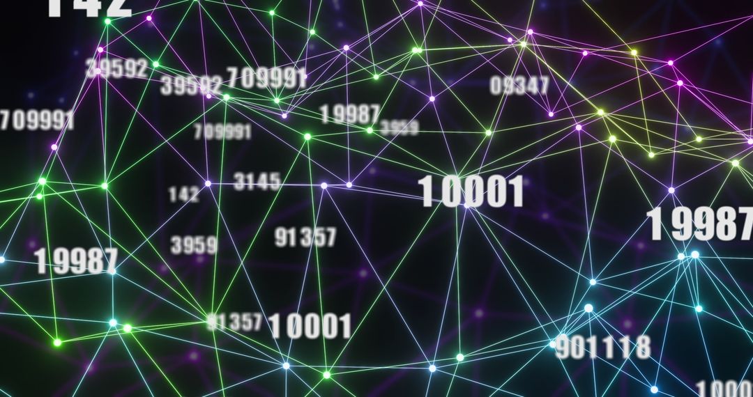 Digital Network Connections with Data Processing on Dark Background