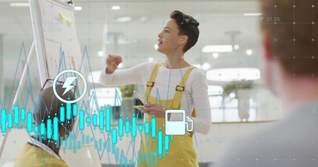 Innovative Business Meeting with Financial Data and Digital Interface Integration