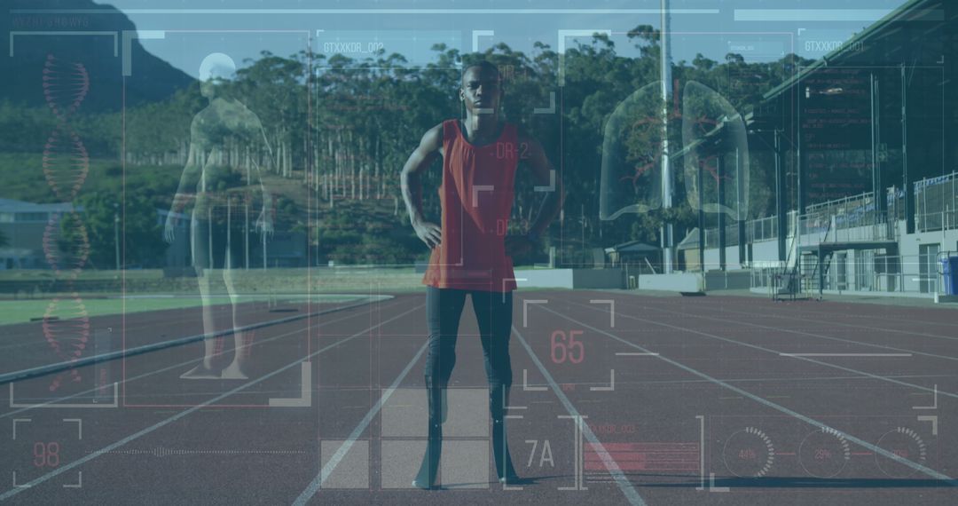 Disabled Runner with Prosthetic Blades and Digital Interface