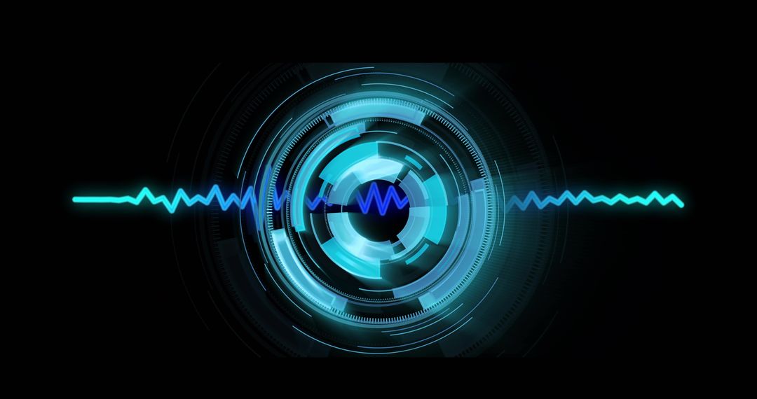 Futuristic Interface with Glowing Neon Waveform and Segmented Rings