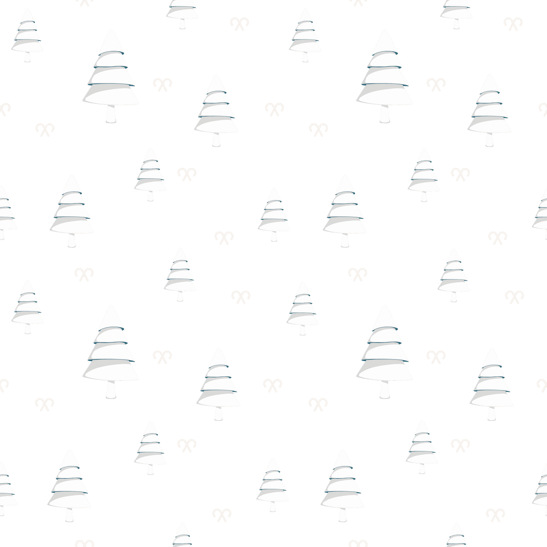 White Trees and Candy Canes Pattern on Transparent Background