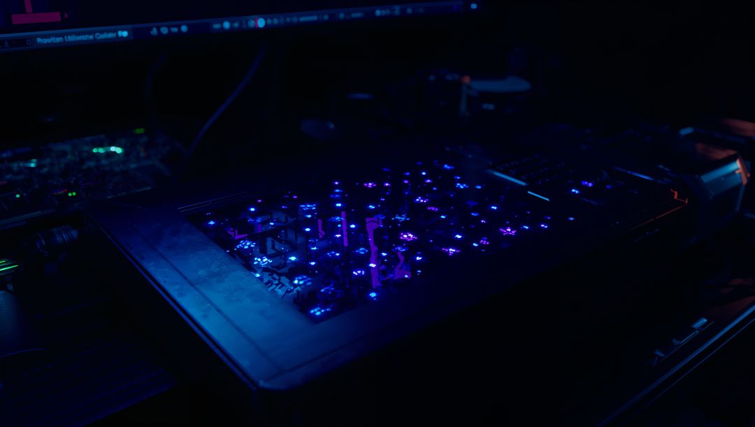 Glowing Mechanical Keyboard Illuminates Tech Workspace