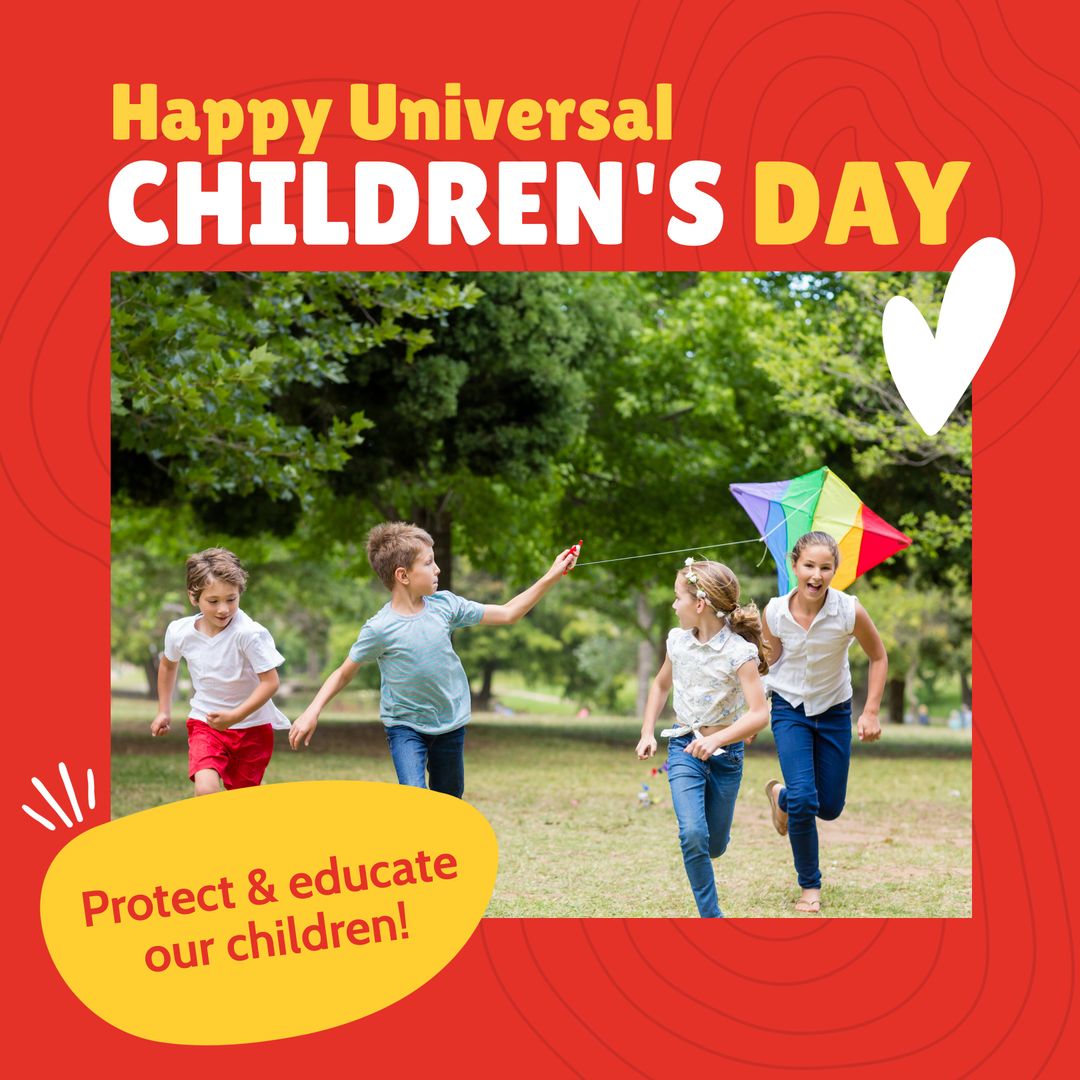 Children Playing Joyfully with Kite for Children's Day