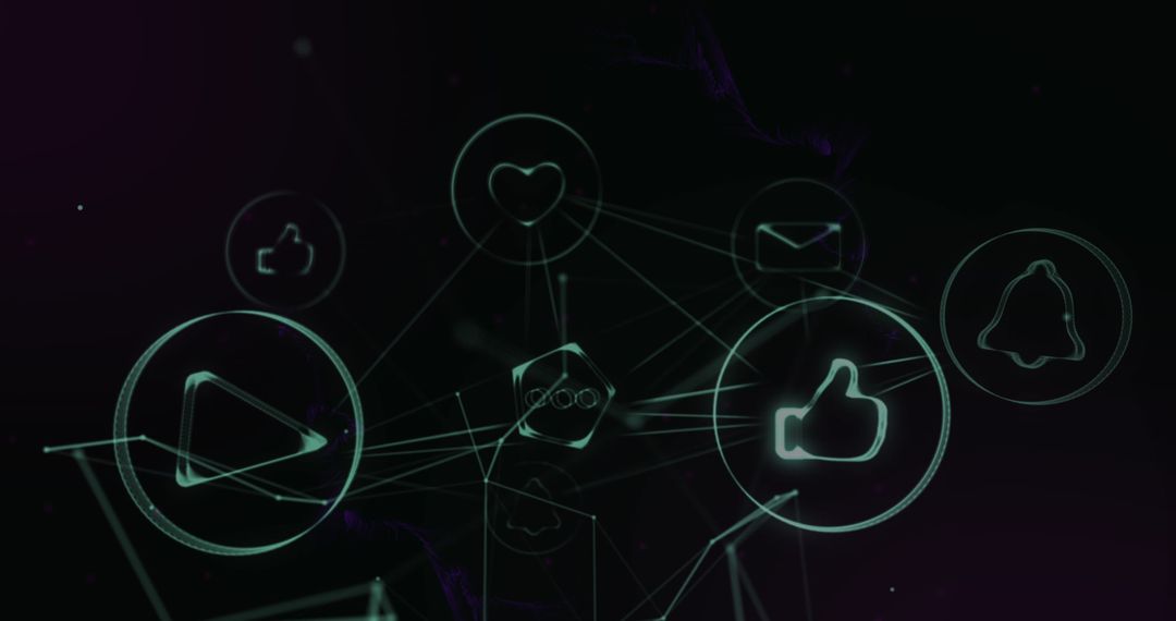 Digital Network Icons on Black Abstract Background