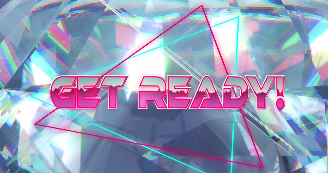 Retro Futuristic Text Get Ready on Glowing Crystal Background