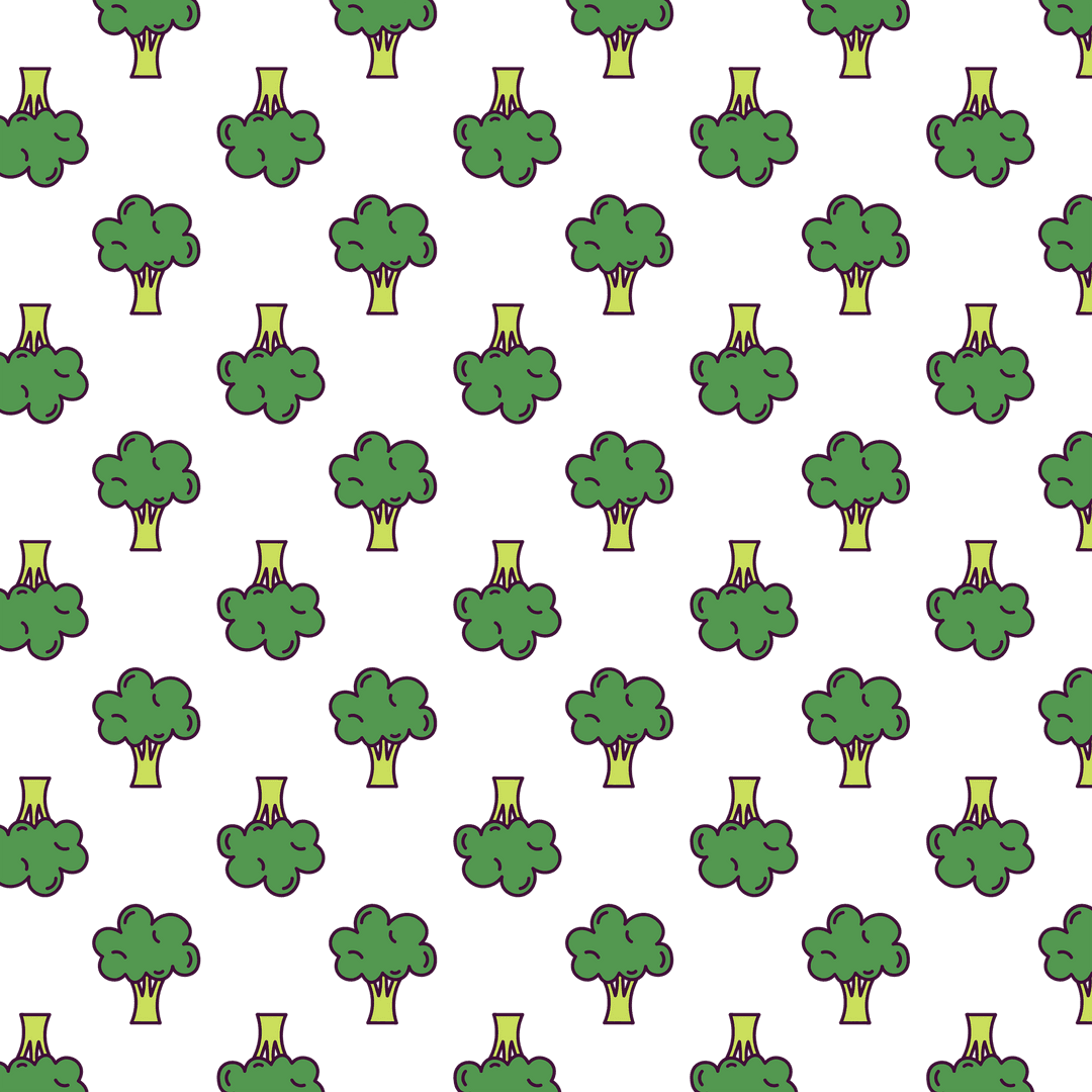 Seamless Transparent Background with Broccoli Illustrations