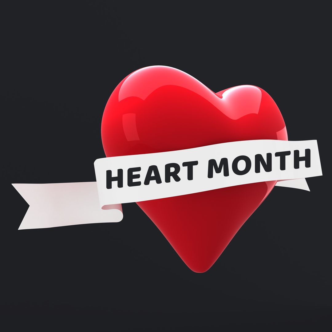 Heart Month Symbol with Red Heart and Ribbon Banner