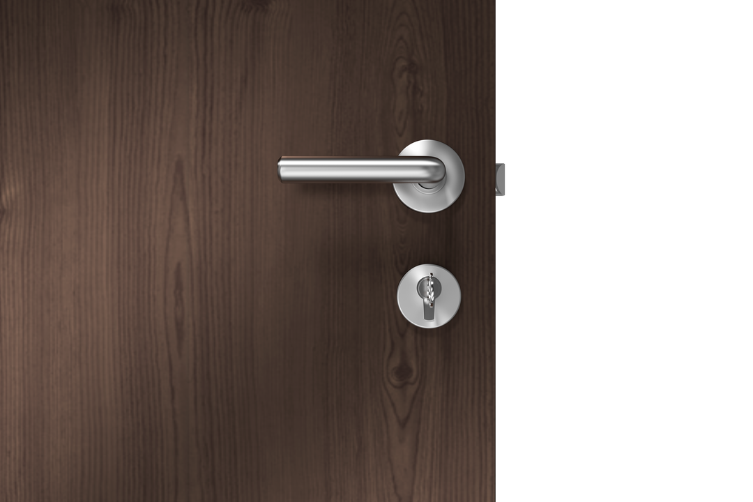 Transparent Euro-Style Door Handle with Keyhole on Brown Wooden Door - Download Free Stock Images Pikwizard.com