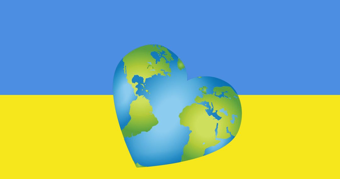 Heart-Shaped Earth Overlay on Ukraine Flag Symbolizing Global Solidarity