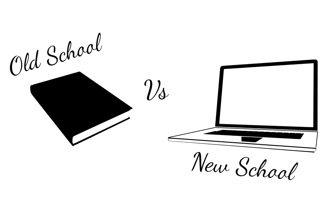 Old School Versus New School Concept on Transparent Background