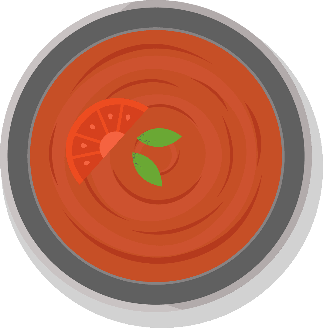 Transparent Tomato Soup Bowl with Fresh Herbs and Wedge