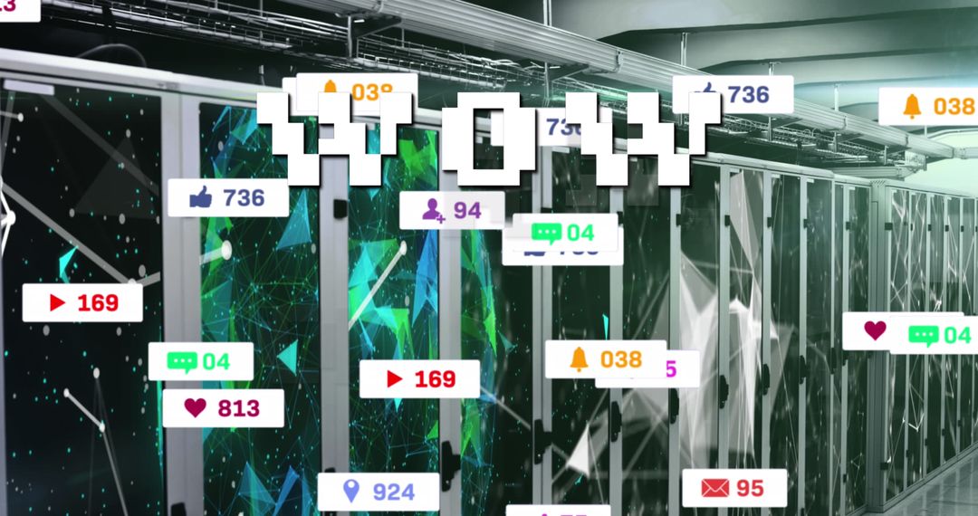 Social Media Influence over Data Center Servers with Wow Text - Free Images, Stock Photos and Pictures on Pikwizard.com