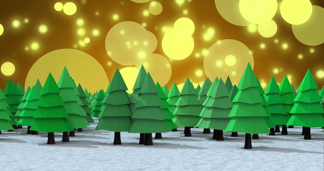 Festive Forest of Christmas Trees with Glowing Orbs