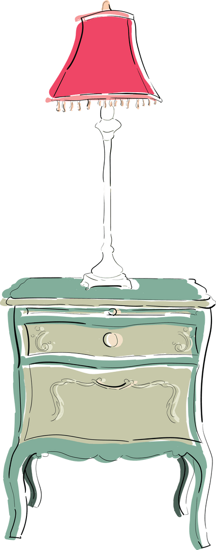 Transparent Vintage Cabinet with Elegant Table Lamp Illustration