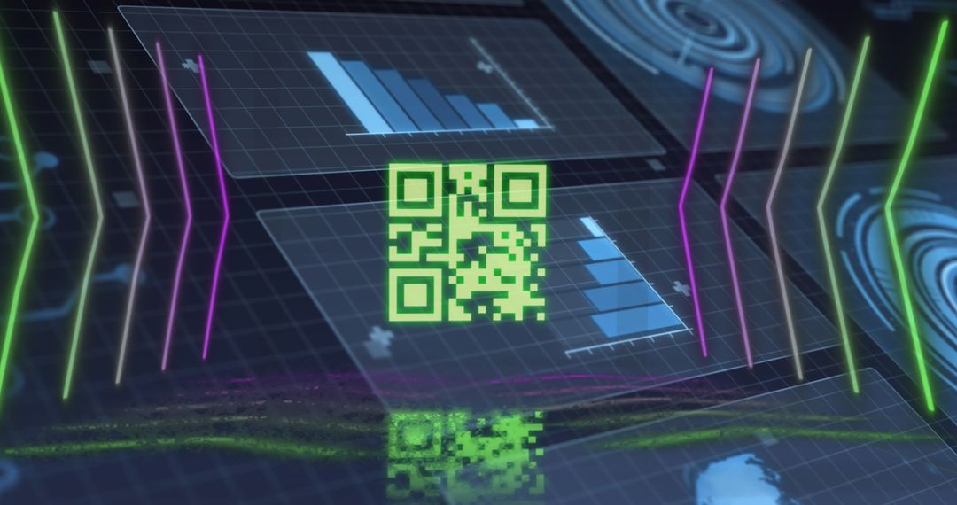 QR Code with Neon Digital Data Visualization