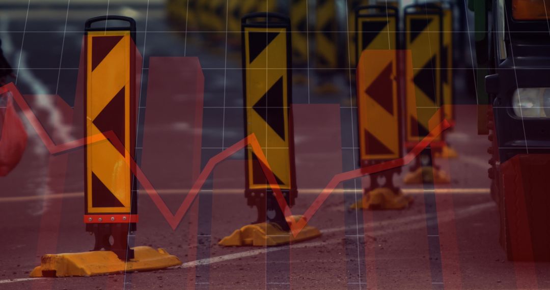 Traffic Barriers with Overlay of Fluctuating Stock Market Graph