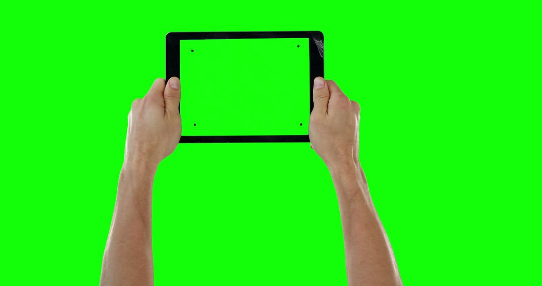 Hands Holding Tablet with Green Screen for Custom Content Overlay - Free Images, Stock Photos and Pictures on Pikwizard.com