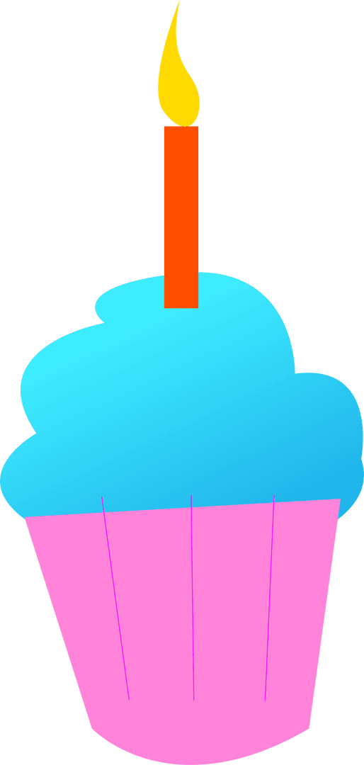 Blue Frosting Cupcake with Lit Candle on Transparent Background