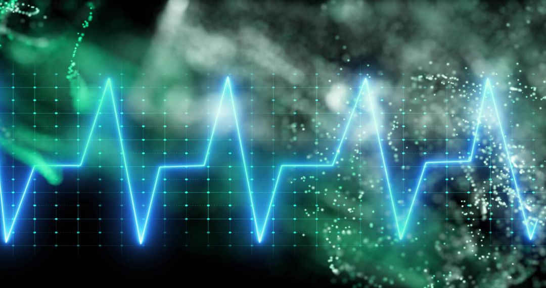 Neon Blue ECG Waveform on Futuristic Digital Grid Background
