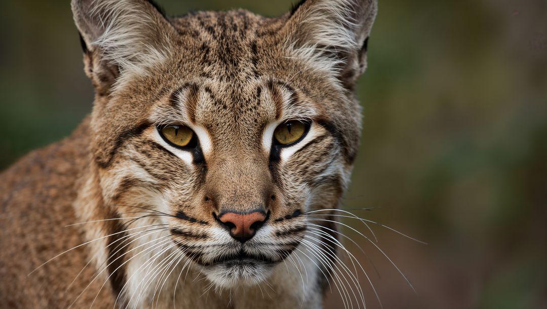 Lynx Portrait Staring into Camera with Golden Eyes and Long Whiskers Woodland Closeup