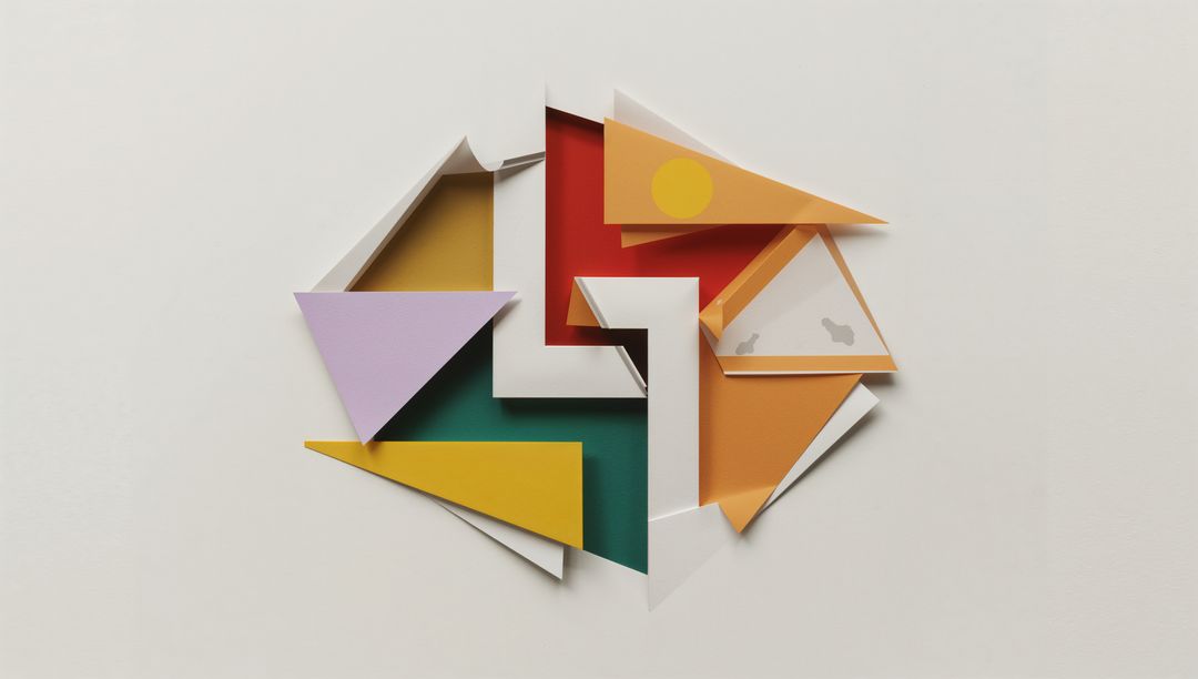Abstract Geometric Collage with Colorful Triangles and Polygons