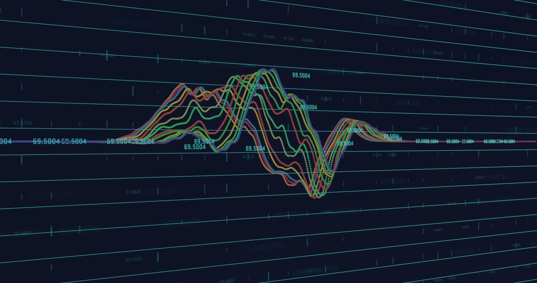 Abstract data visualization with dynamic line charts on dark background