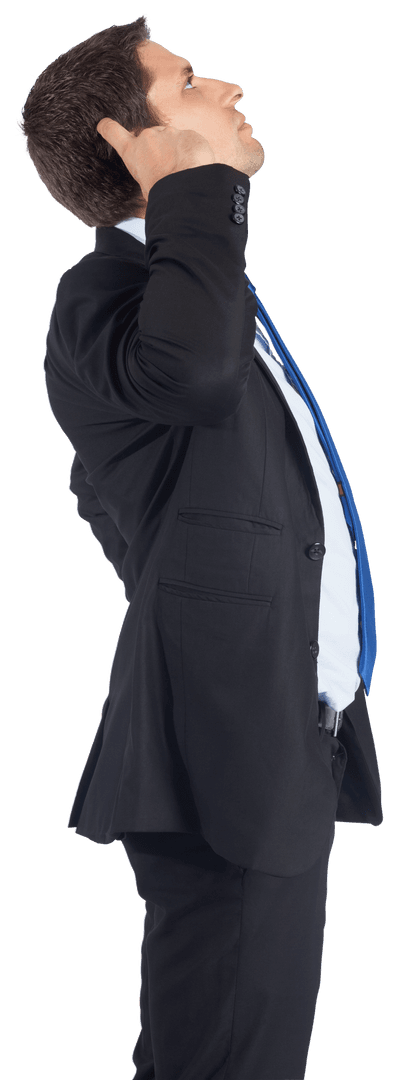 Transparent Image of Businessman Scratching Head Thoughtfully in Suit