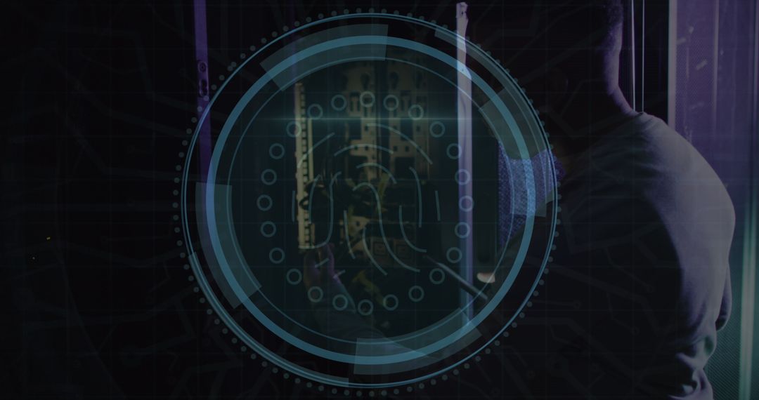 Biometric Fingerprint Scanner in High-Tech Server Room
