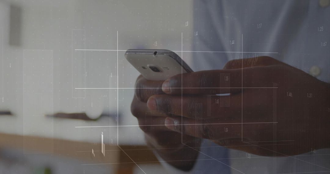 Business Professional Using Smartphone with Digital Overlay