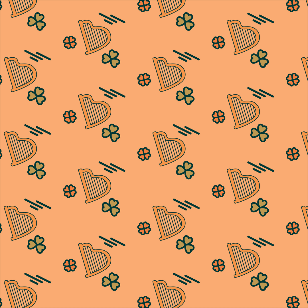 Seamless Transparent Pattern with Shamrocks & Harps for St. Patrick's Day