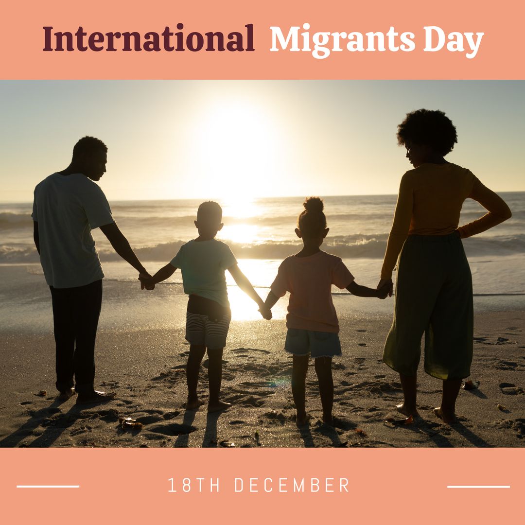 Family Embracing Freedom at Beach for International Migrants Day