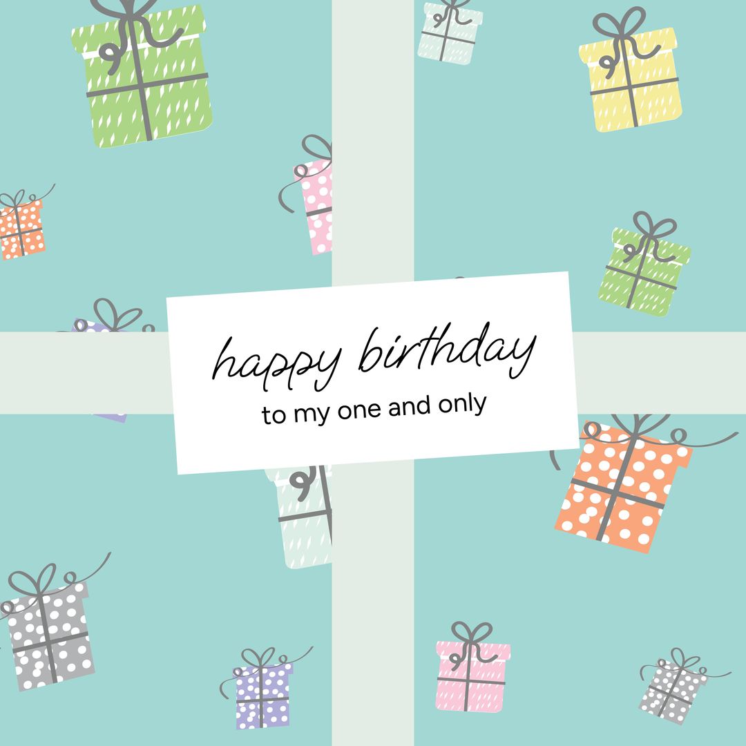 Colorful Birthday Greeting Card with Gift Box Illustrations