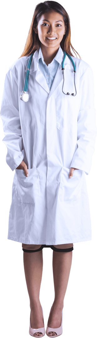 Transparent Asian Doctor Standing Confidently with Stethoscope