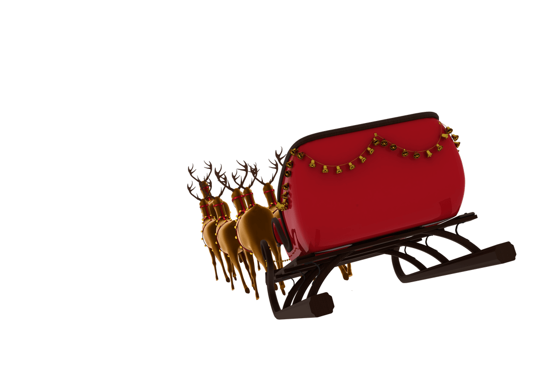 Transparent Red Sleigh Pulled by Reindeer Team with Festive Bells