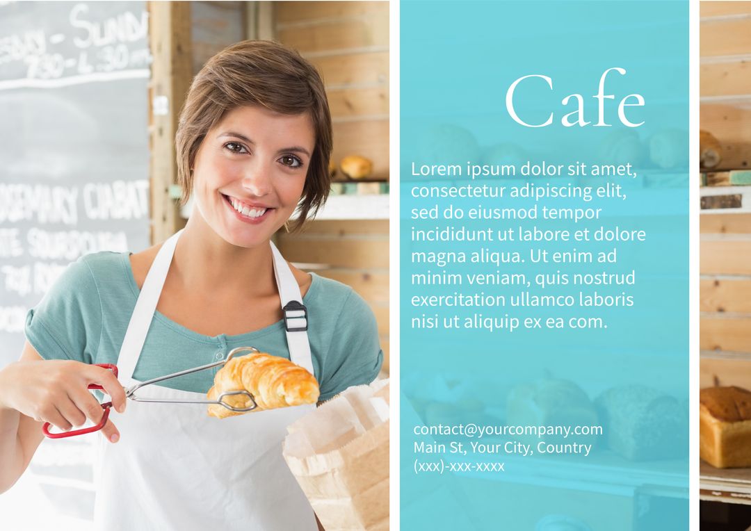 Smiling Barista Offering Fresh Croissant in Cozy Café
