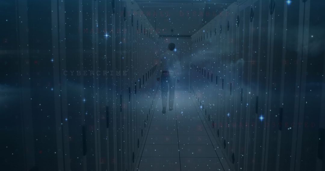 Engineer Navigating Data Cybersecurity in Server Room