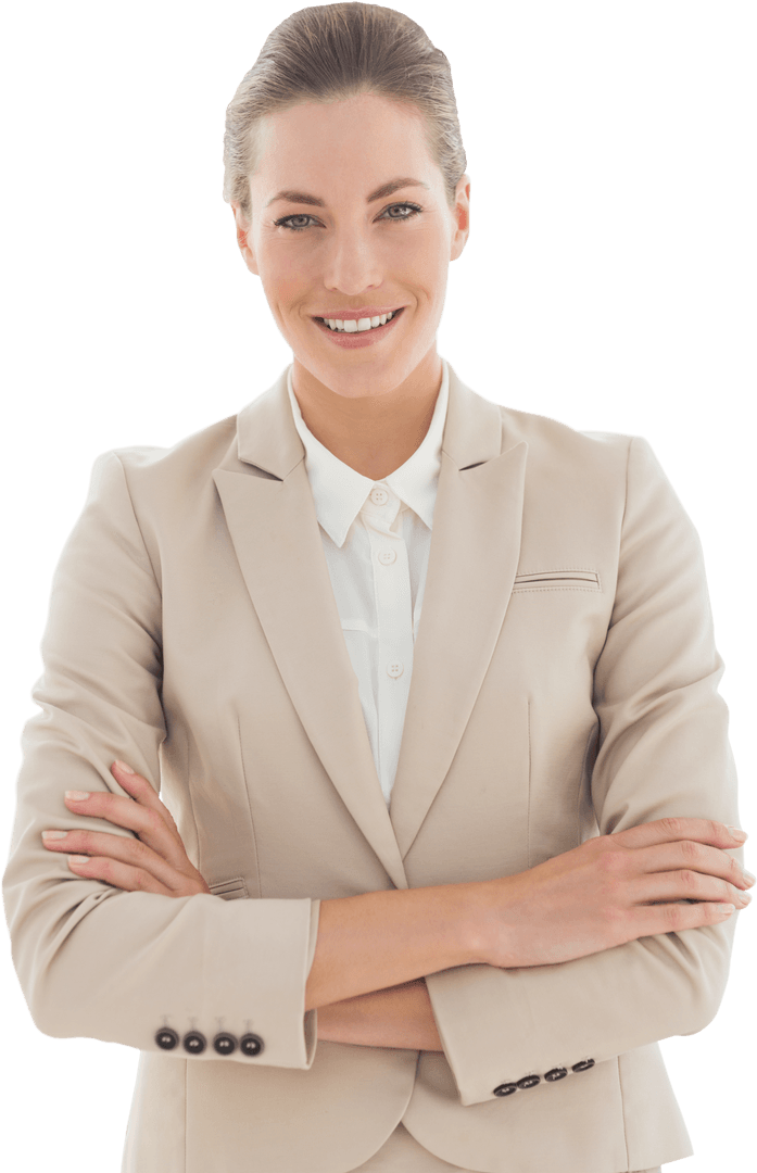 Smiling Businesswoman Crossing Arms in Transparent Background
